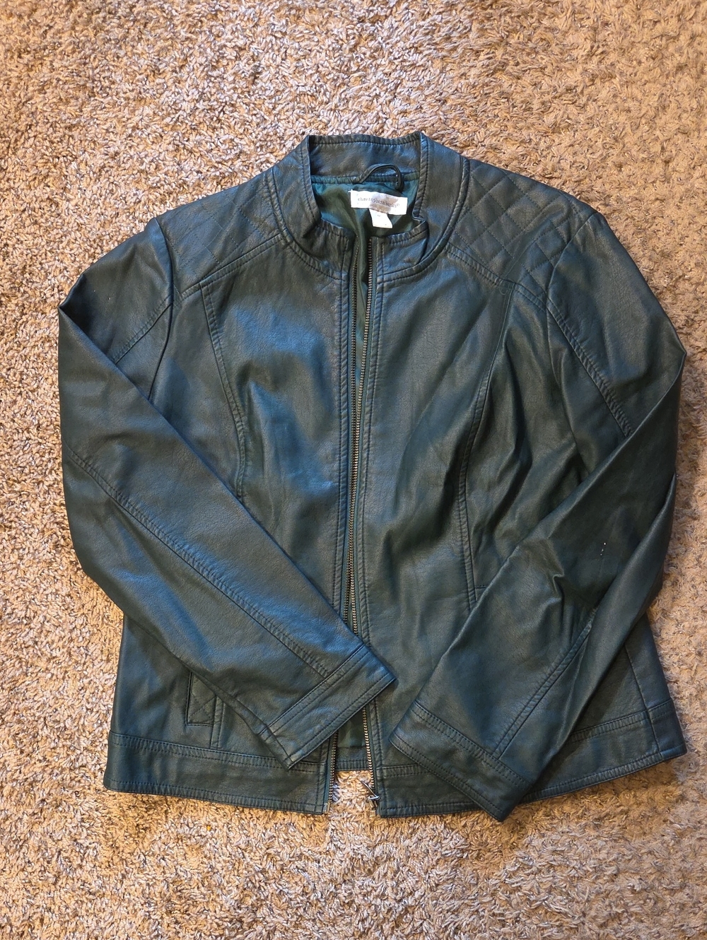 Christopher & Banks Forest Green Faux Leather Zip Jacket
